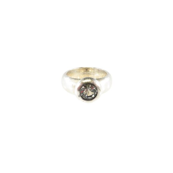 925 Wide Brushed Metal  Glass Solitaire Band Ring Sterling Size 7 1/4 - Picture 1 of 7